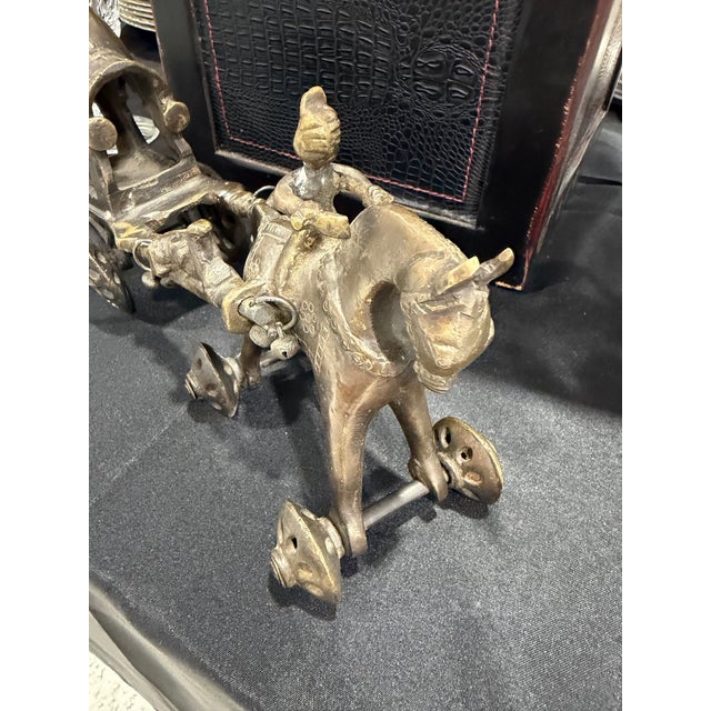 Late 19th Century Antique Bronze Indian Temple Chariot Horse Toy on Wheels ~ 8.5" / 2.75 LBS For Sale - Image 5 of 6