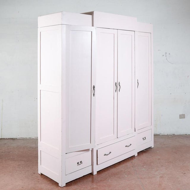 Vintage Pink-Stained 4-Door Wardrobe For Sale - Image 3 of 18