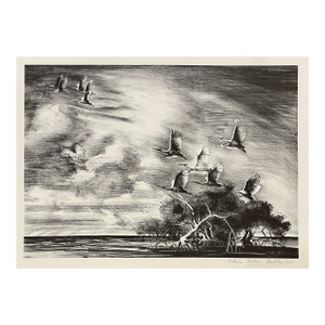 1948 Victoria Hutson Huntley Spoonbills Flying Florida Lithograph