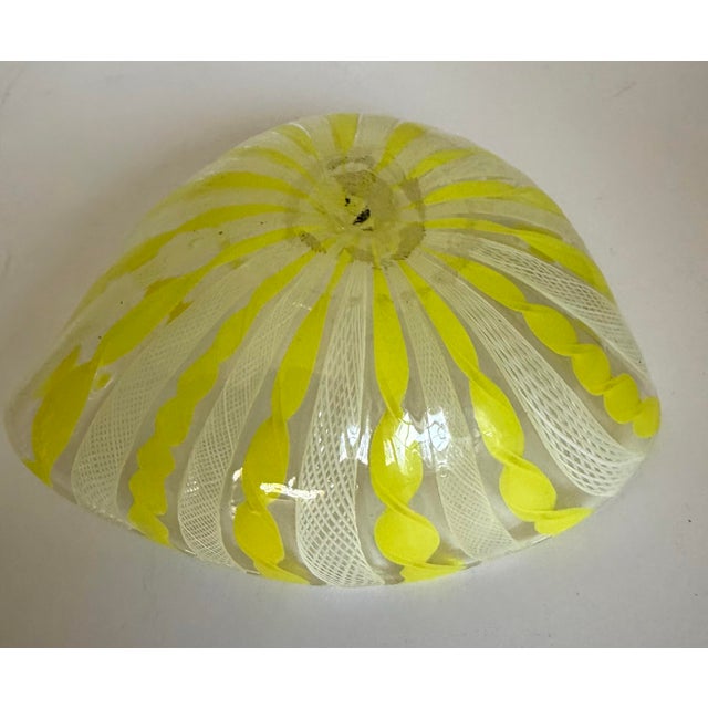 Glass 1950s Murano Hand Blown Art Glass Bowl Yellow Latticino Filigrana Dish For Sale - Image 7 of 9