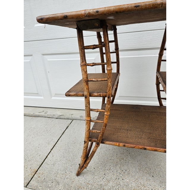 Weathered Burnt Bamboo Reed Side Table Plant Stand For Sale - Image 12 of 14