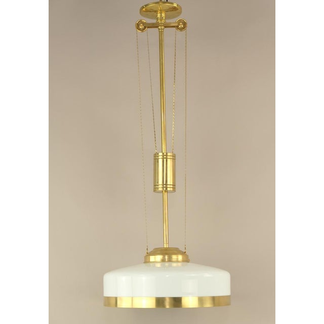 Gold Art Deco Viennese Chandelier with Opal Glass, Austria, 1920s For Sale - Image 8 of 10