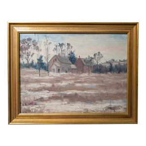 Early 20th Century American Impressionist Landscape Painting With Farmhouse, Unsigned