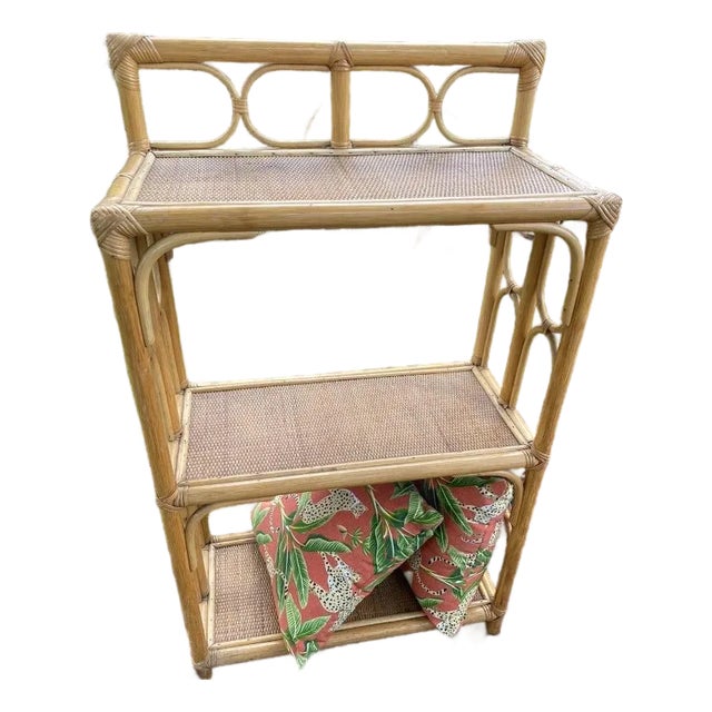 Bamboo Shelving Unit and Storage. Mid Century Modern Bamboo Display Shelf . Wicker and Bamboo Display Stand For Sale