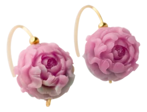 Pink Agate Peony Flower Earring II 14k Gold Hook, A Pair