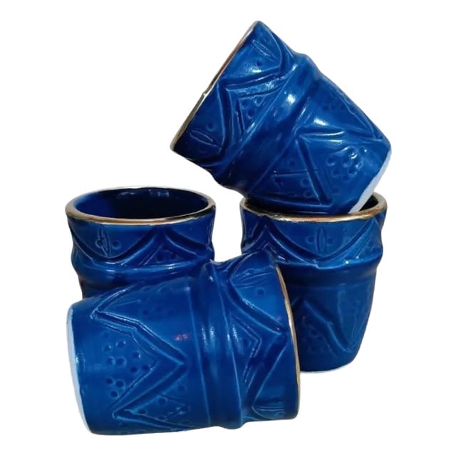 Blue Moroccan Brusseline Coffee Cups- Set of 4 For Sale
