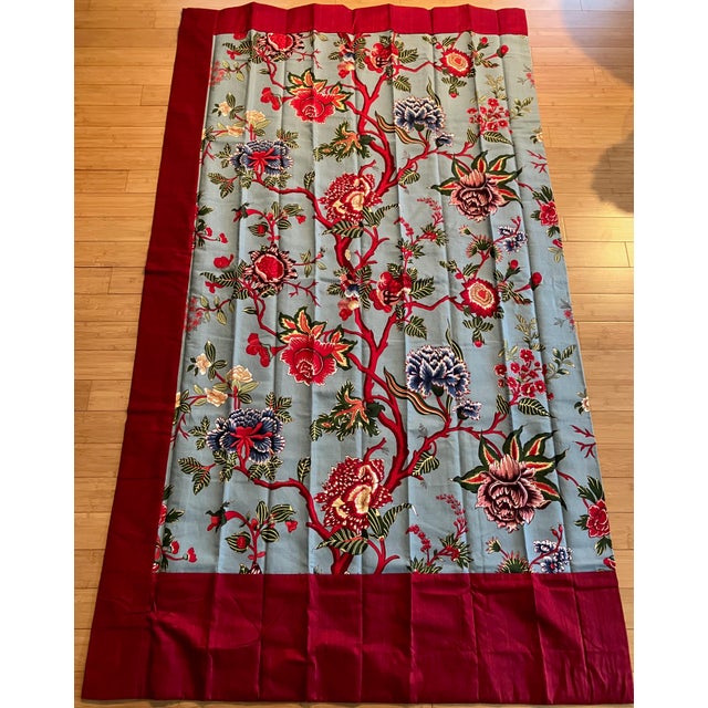 Spectacular window treatments bordered in burgundy and lined in white. Two symmetrical pairs, each curtain measuring 92" x...