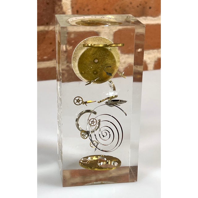 Brass Vintage Pierre Giraudon Lucite Encased Exploded Pocket Watch Paperweight Desk Object For Sale - Image 8 of 8