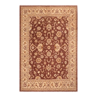 Shabby Chic Ziegler Brown Beige Hand-Knotted Wool Rug - 8'1'' X 9'9'' For Sale