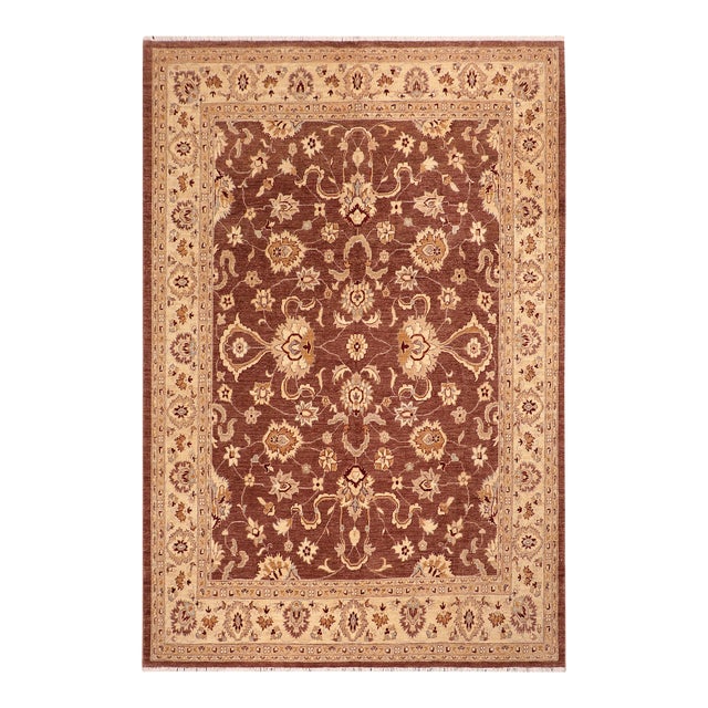 Shabby Chic Ziegler Brown Beige Hand-Knotted Wool Rug - 8'1'' X 9'9'' For Sale