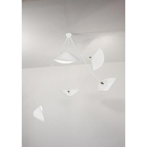 Modern White Five Curved Fixed Arms Spider Ceiling Lamp by Serge Mouille For Sale - Image 3 of 8