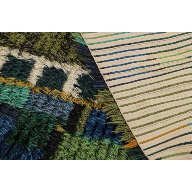 Textile Vintage Swedish Rya Rug With Green Mosaic and Geometric Borders - Rug & Kilim For Sale - Image 7 of 9