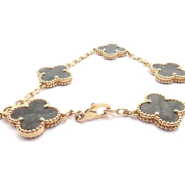 Mid 20th Century Mid 20th Century Van Cleef & Arpels Alhambra Rose Gold Obsidian Bracelet For Sale - Image 5 of 12