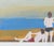 Russo (XX), Beach Scene, Acrylic on Paper with Collage Elements, depicting figures lounging on beach, signed "Russo" lower...