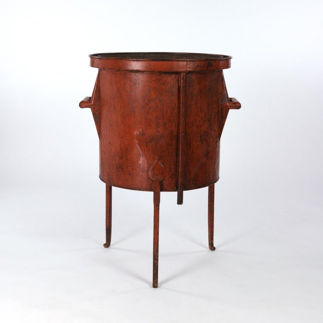Persimmon Mid 19th Century French Persimmon Painted Metal Wine Making Barrel For Sale - Image 8 of 13