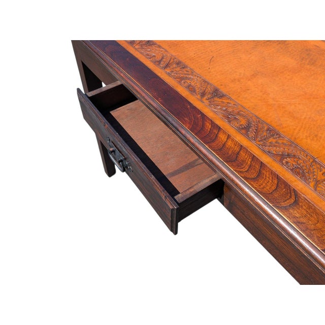 Late 20th Century Vintage Paraguayan Hand-Tooled Leather Top Writing Desk For Sale - Image 5 of 7