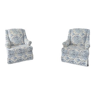 Blue & White Swivel Chairs- Set of 2 For Sale