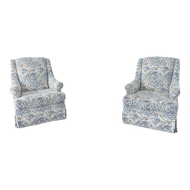 Blue & White Swivel Chairs- Set of 2 For Sale