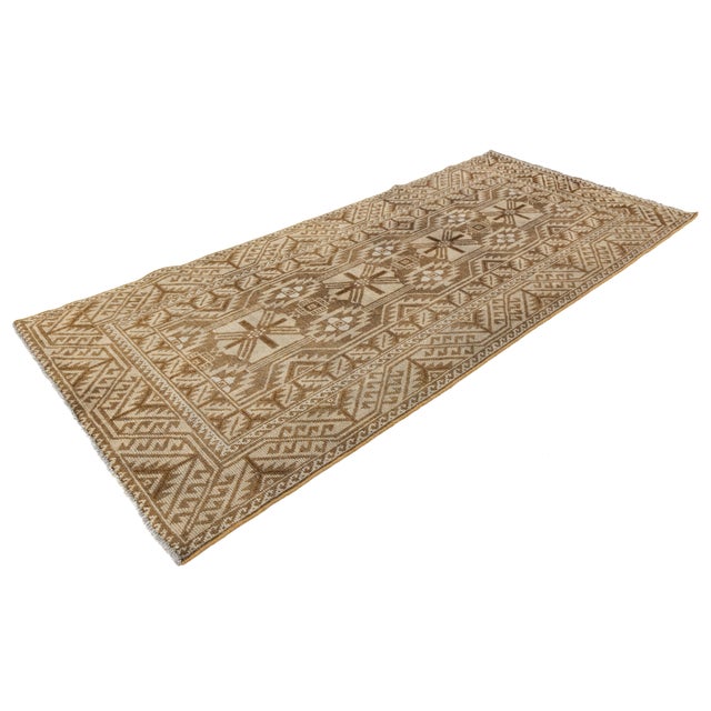 Vintage Hand-Knotted Neutral Anatolian Tribal Runner Rug | Earthy Beige & Walnut Geometric For Sale - Image 9 of 9