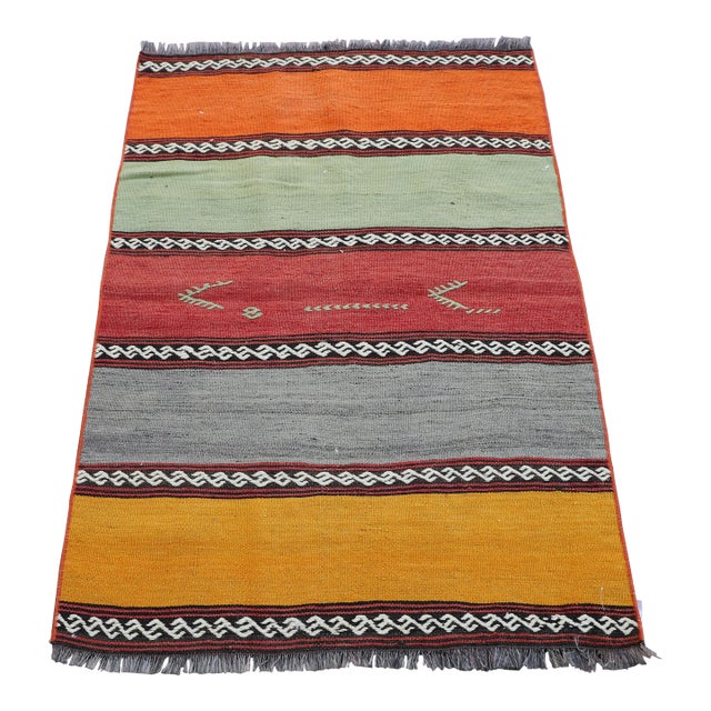 1960s Turkish Oushak Rug With Stripe Patterns For Sale