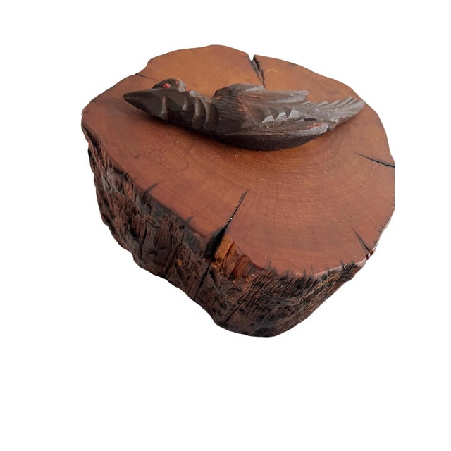 Brown 1970s Spancraft Handmade Wooden Live-Edge Trinket Box With Carved Bird For Sale - Image 8 of 10