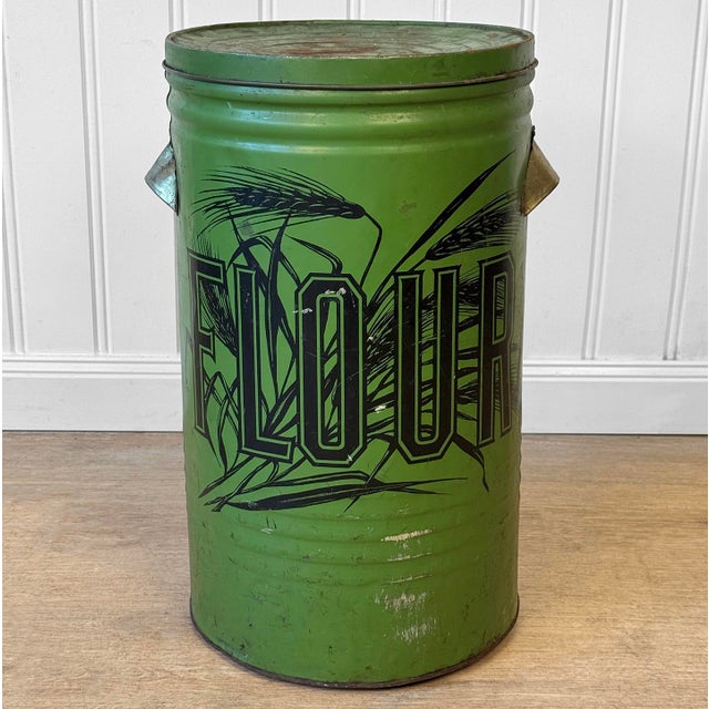 Antique 22" Farmhouse General Store Green Tin Flour Bin For Sale - Image 4 of 11