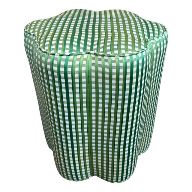 Custom Petal Ottoman Green Plaid Fabric For Sale