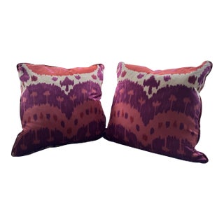 Schumacher "Samarkand Ikat" Pillows in Ruby For Sale