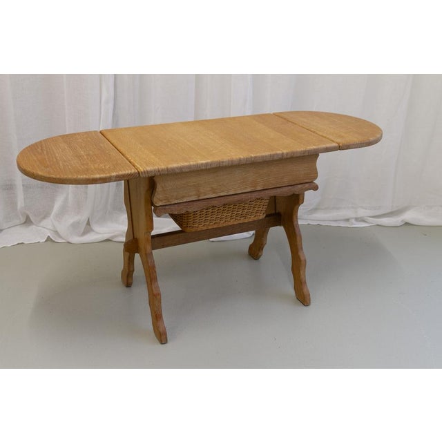 Danish Coffee or Sewing Table in Oak and Rattan, 1970s For Sale - Image 13 of 18
