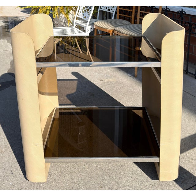 Karl Springer Karl Springer Style Lizard Skin Leather Class Cocktail Bar Cart For Sale - Image 4 of 11