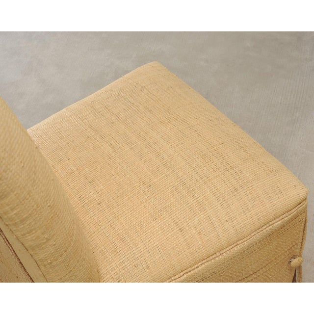 Pair of Skirted Scroll-Back Woven Raffia Slipper Chairs For Sale - Image 13 of 18