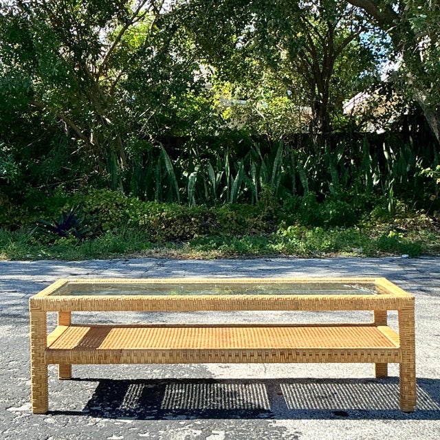 Vintage Costal Woven Rattan Coffee Table For Sale - Image 4 of 6