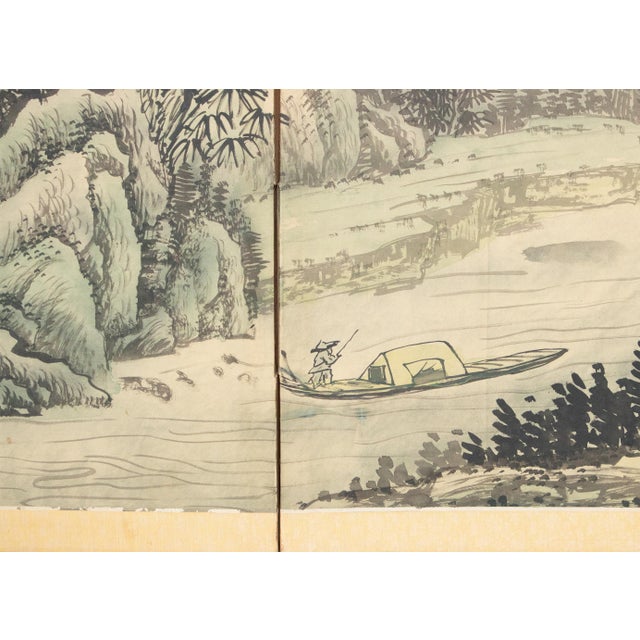 1970s Ming Style Monochrome Silk Screen "Mountain Landscape With River" For Sale - Image 10 of 18