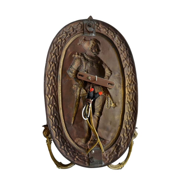 Antique Brass Wall Sconces With Embossed Knights and Fleur De Lis - a Pair For Sale - Image 4 of 6