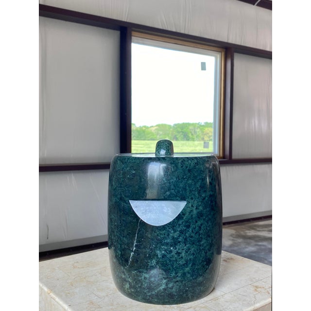 Contemporary Georges Briard Green Marble Lidded Ice Vessel Bucket For Sale - Image 3 of 12