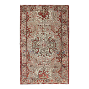 Antique Sevas Turkish Rug in Gray, Taupe, Blush, Rosewood Red and Charcoal