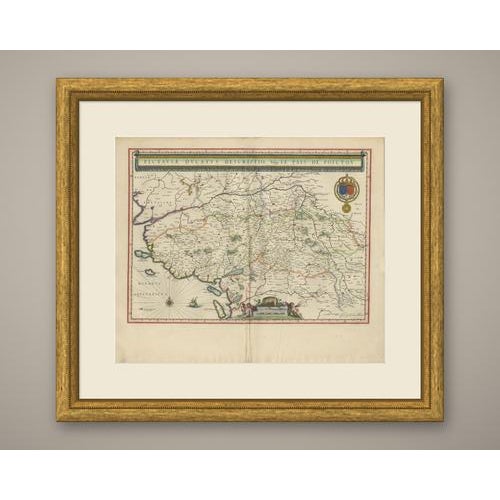 The duchy of poitou, titled on the plate pictaviae ducatus descriptio, vulgo le pais de poictou. The map runs from part of...