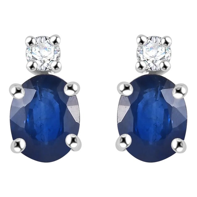 Art Deco Style Solitaire Diamond Sapphire Stud Earrings Set for Women in 14k Gold For Sale
