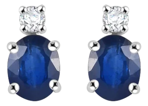 Art Deco Style Solitaire Diamond Sapphire Stud Earrings Set for Women in 14k Gold