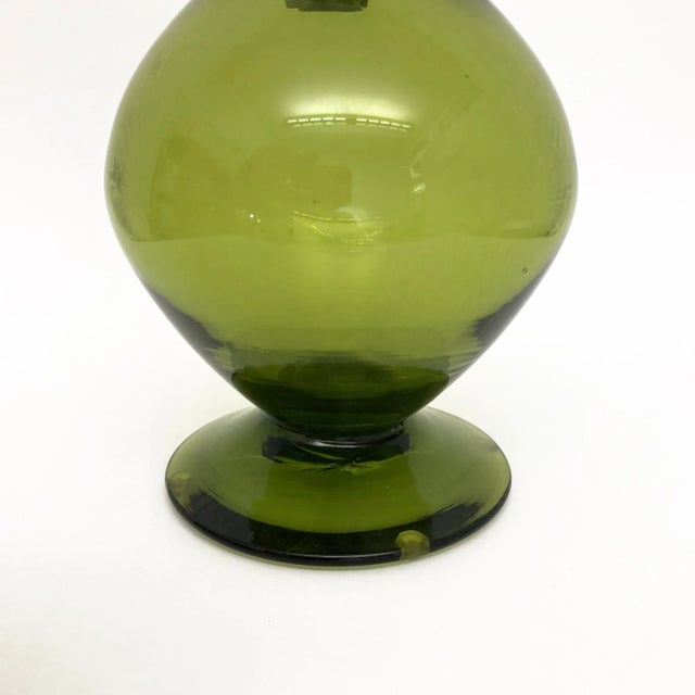 Glass Vintage Blenko Decanter, by Joel Philip Myers, Circa 1968, Olive Green For Sale - Image 7 of 11