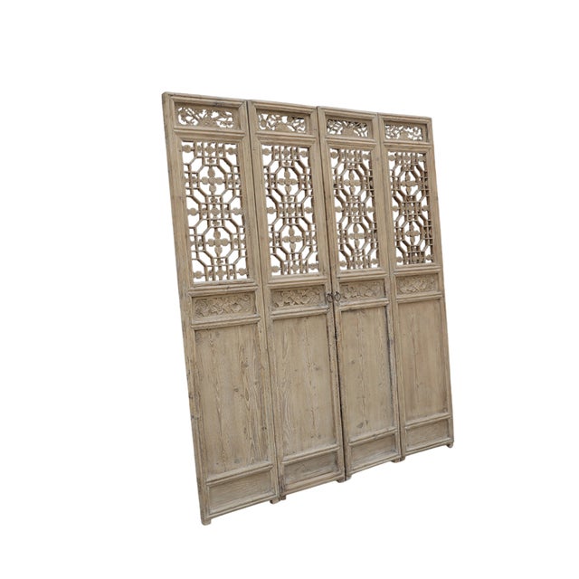 Wood Set of 4 Antique Chinese Carved Pine Wall Panels/Doors/Screens For Sale - Image 7 of 7