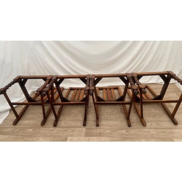 Antique Chairs Set of Four, Barley Twist Legs, Solid Oak, Brown Vinyl Seats For Sale - Image 13 of 13