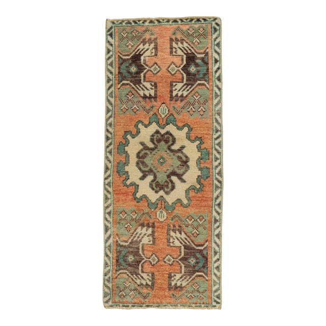 Turkish Mini Rug Oriental Hand Knotted Vintage Rug 1'8" x 4' #21185 For Sale
