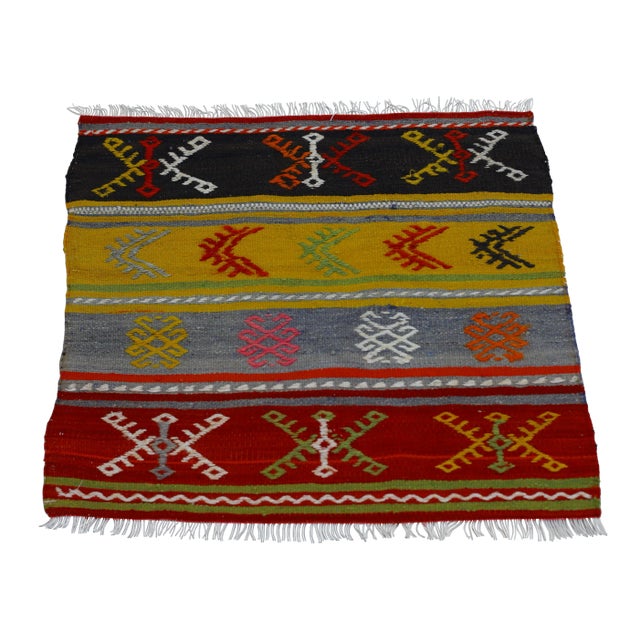 1960s Tribal Turkish Embroidered Flatweave Colorful Kilim Rug For Sale