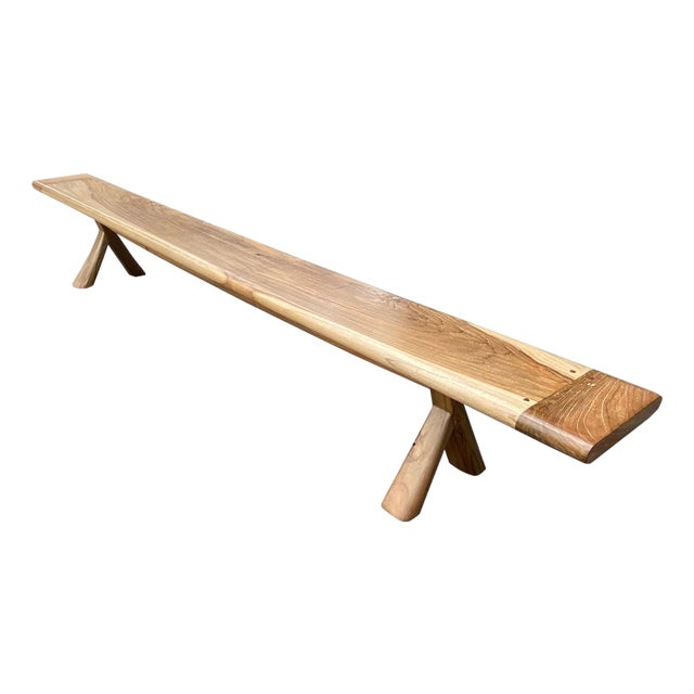 Andrianna Shamaris Mid Century Couture Long Teak Wood Bench For Sale