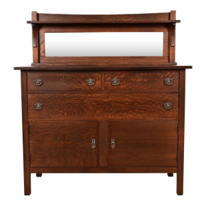 Stickley Brothers Style Antique Mission Oak Arts & Crafts Sideboard or Bar Cabinet, Newly Refinished
