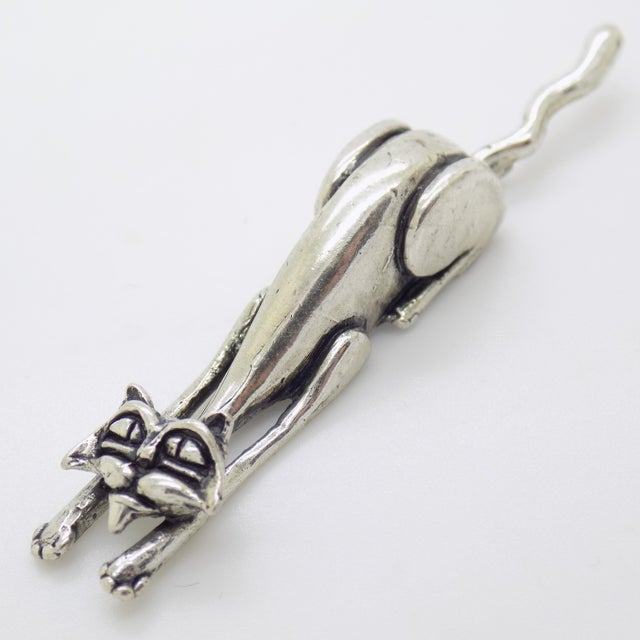 Vintage Italian Silver Stretching Cat Figurine, 1980s For Sale - Image 11 of 11