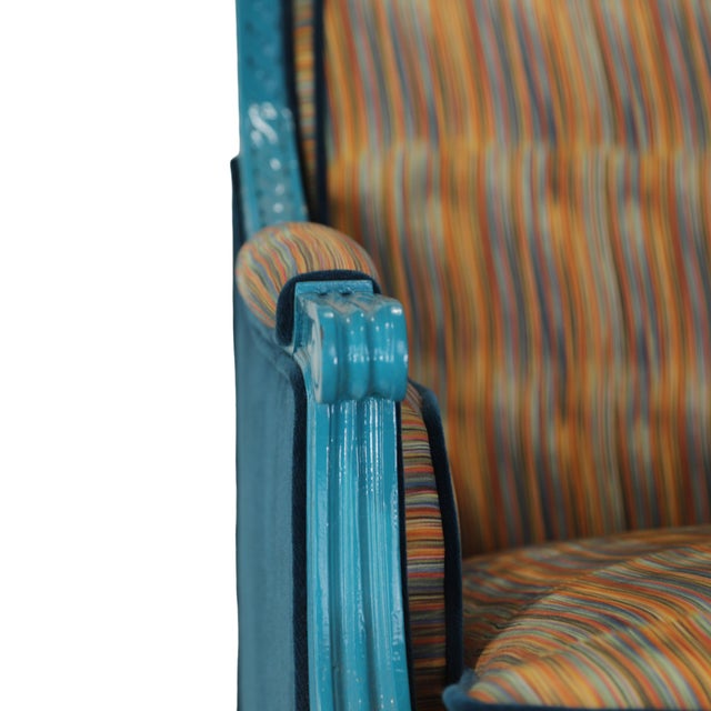 Cornflower Blue Vintage Louis XVI Carved Wooden Armchair For Sale - Image 8 of 11