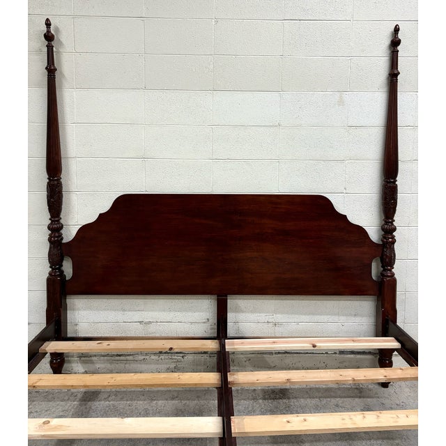 Vintage King Size Carved Four Poster Rice Bed | Chairish