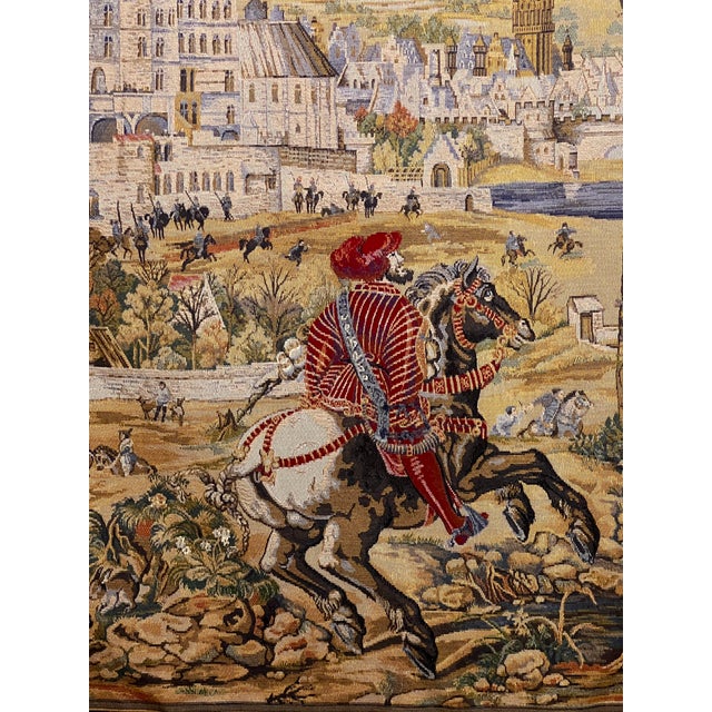 Textile Medieval Brussels Hunting Scene Belgian Jacquard Wall Tapestry, 20th Century For Sale - Image 7 of 16